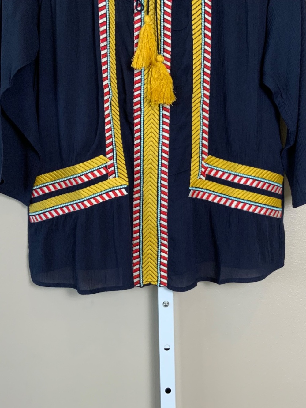 THML Embroidered Tassel Tie 3/4 Sleeve Top - Picture 7 of 16